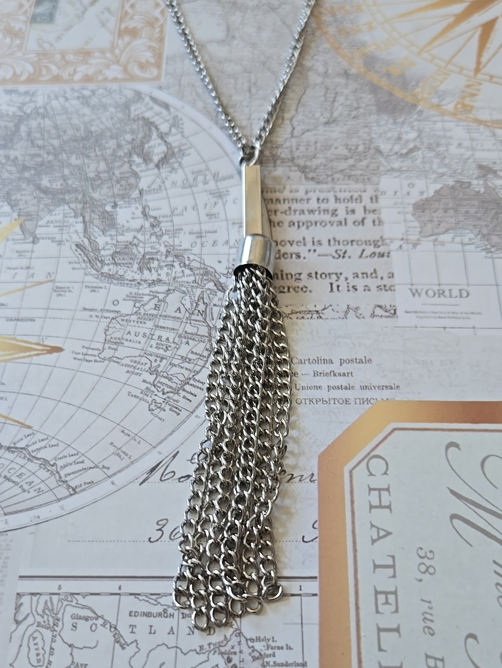 Silver Tassel Pendant Necklace - Long Chain